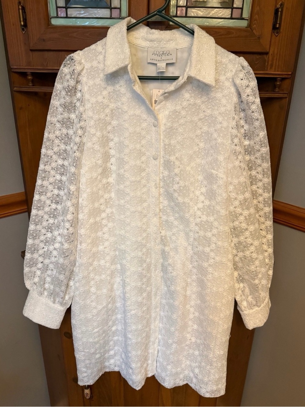 Mare Mare x Anthropologie White Lace Mini Shirt Dress L NWT